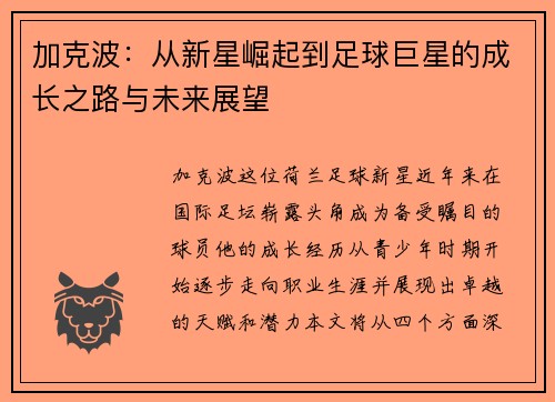 加克波：从新星崛起到足球巨星的成长之路与未来展望