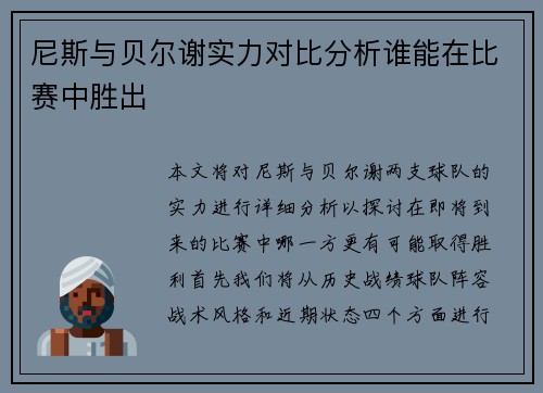 尼斯与贝尔谢实力对比分析谁能在比赛中胜出