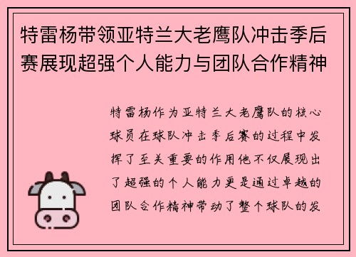 特雷杨带领亚特兰大老鹰队冲击季后赛展现超强个人能力与团队合作精神